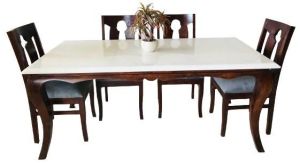 French Legs Marble Top 6 Seater Dining Table Set