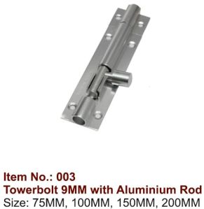 9mm Tower Bolt with Aluminium Rod