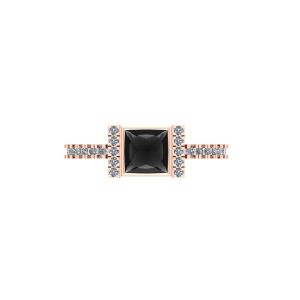 1.00 Carat Princess Black Diamond Engagement Ring In 14k Rose Gold