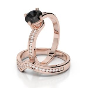1.39 Carat Craft In 14k Rose Gold Black Diamond Bridal Set