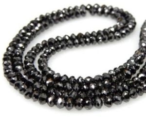 18 Inch. Natural Round Black Diamond Faceted Beads Necklace