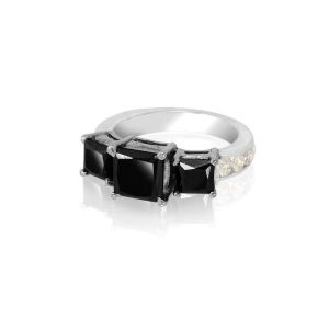 2.00 Carat Three Stone Princess Cut Black Diamond Ring