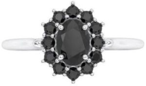 2 Carat Oval Cut Black Diamond Engagement Ring In Halo Style