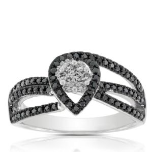 Black And White Diamond Engagement Ring In 14k White Gold