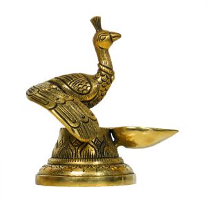 Antique Brass Peacock Diya