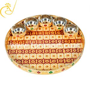 Rajwadi Brass Meenakari Pooja Thali with 5 Bowls