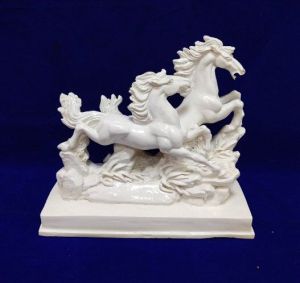 Pure White Pair White Horses Mahavastu Statue