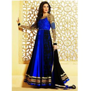 Cotton Blue Embroidered Ladies Bollywood Dress