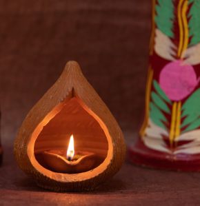 Handcrafted Terracotta Akhand Narkel Diya for Pooja Decor