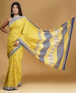 Cotton Hand Block Printed Saree