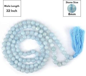 Aquamarine Round Bead Mala