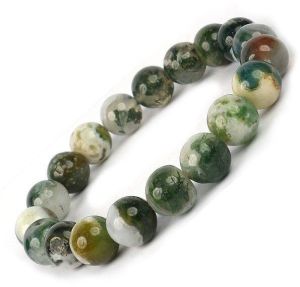 Moss Agate Round Bead Bracelet