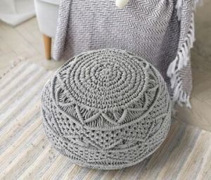 Grey Macrame Pouf