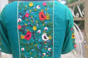 Ladies Green Hand Hand Embroidery Blouse