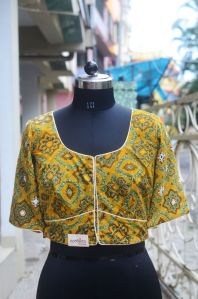 Ladies Yellow Ajrakh Hand Blocked Printed Blouse