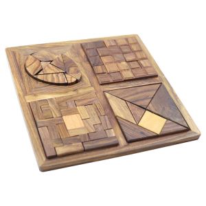 4 in1 Wooden Puzzle Tray Brain Teaser Games Fun &amp; Learning