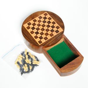 Portable Wooden Round Travel Chess Brain Teaser Games Fun & Learning