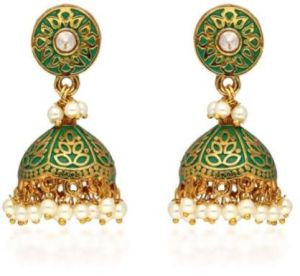 Mehendi Finish Meenakari Jhumka Earrings