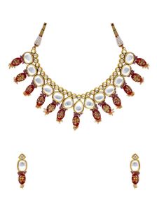 CNB16194 Gold Finish Kundan Necklace Set