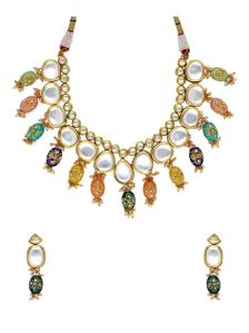 CNB16197 Gold Finish Kundan Necklace Set