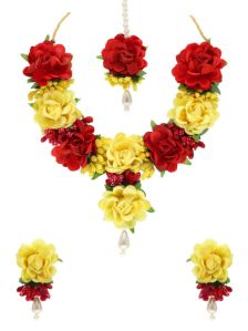 CNB18979 Red & Yellow Floral Necklace Set