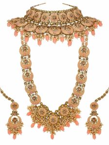 CNB29590 Gold finish Meenakari Bridal Necklace Set