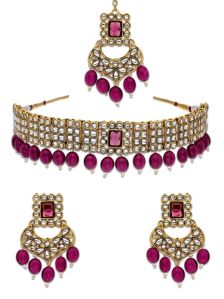 CNB29886 Gold Finish Kundan Choker Necklace Set