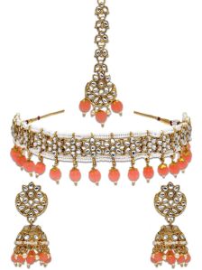 CNB29908 Gold Finish Kundan Choker Necklace Set