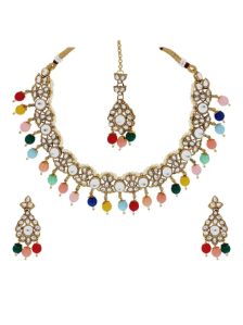 CNB30543 Gold Finish Kundan Necklace Set