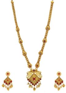 CNB30999 Matt Gold Finish Antique Long Necklace Set