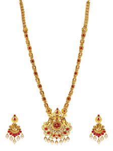 CNB31000 Matt Gold Finish Antique Long Necklace Set