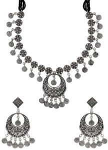 CNB31399 Silver Finish Oxidised Necklace Set