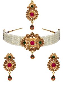 CNB32607 Traditional Gold Finish Choker Necklace Set