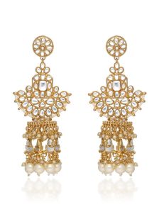 Gold Finish Kundan Long Earrings