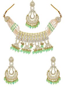 CNB34892 Gold Finish Kundan Necklace Set