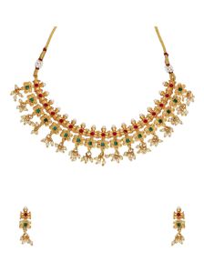 CNB6641 Gold Finish Antique Choker Necklace Set