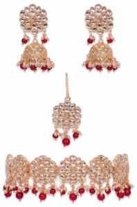 CNB9456 Gold Finish Kundan Choker Necklace Set