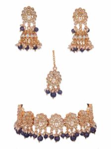 CNB9475 Gold Finish Kundan Choker Necklace Set