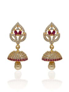 Gold Finish CZ American Diamond Jhumka Earrings