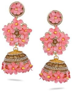 Gold Finish Floral Jhumka Earrings