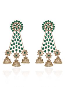 Gold Finish Reverse AD Oxidised Jhumka Earrings