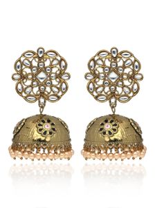 Mehendi Finish Kundan Jhumka Earrings