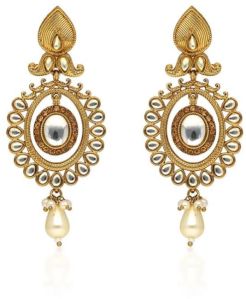 Mehendi Finish Kundan Long Earrings