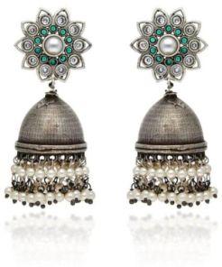 Silver Finish Oxidised Jhumka Earrings