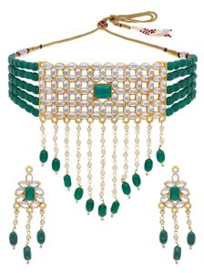 PSR388 Gold Finish Kundan Choker Necklace Set