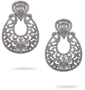 Rhodium Finish CZ American Diamond Earrings