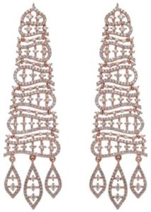 Rose Gold Finish CZ AD Long Earrings