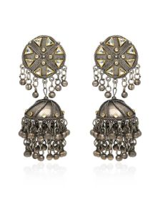 Two Tone Finish Kundan Jhumka Earrings