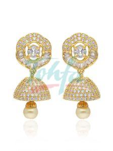 CNB2638 AD Gold Finish Jhumka Earrings