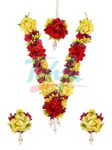 CNB18983 Red & Yellow Floral Necklace Set